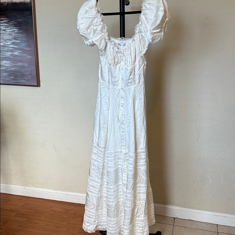 HOUSE OF CB XS D-DD 'Eviana' Ivory Real Silk Puff Sleeve Maxi Dress white NWOT - Picture 3 of 14